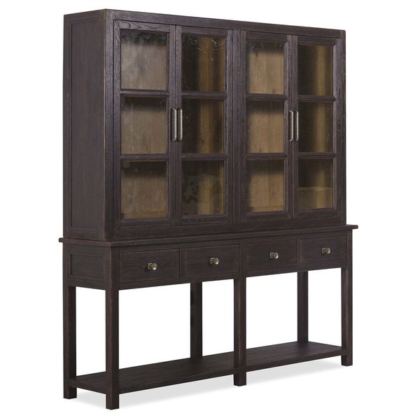 Credenza vetrina legno fluttuante, Legno Bruciato