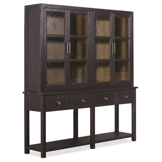 Credenza vetrina legno fluttuante, Legno Bruciato